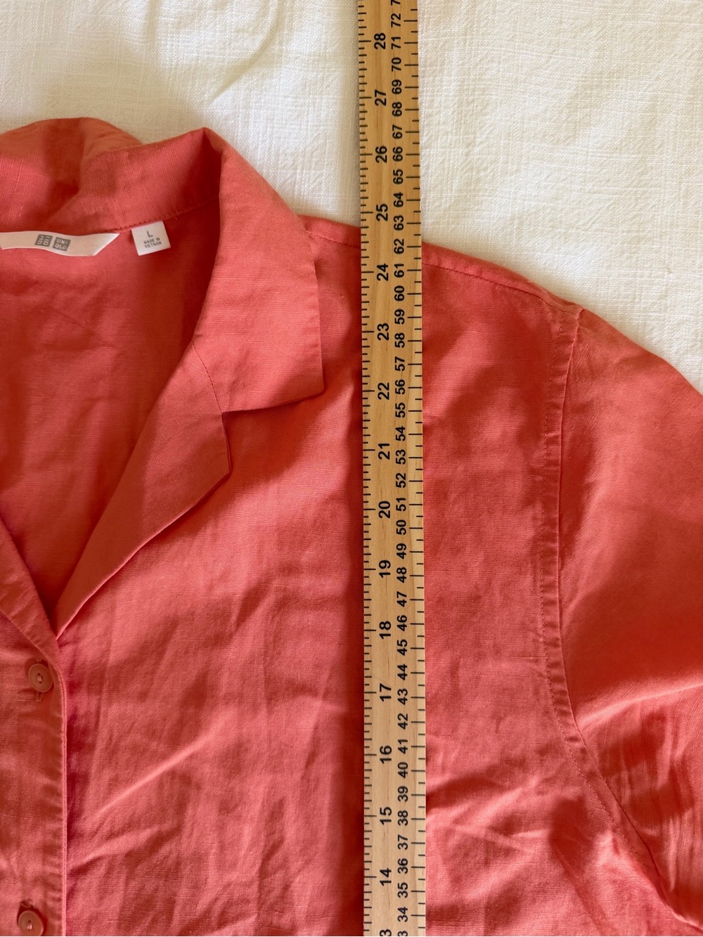 Uniqlo Coral Rayon And linen Blend Short-Sleeve Button Down Shirt - Picture 8 of 8